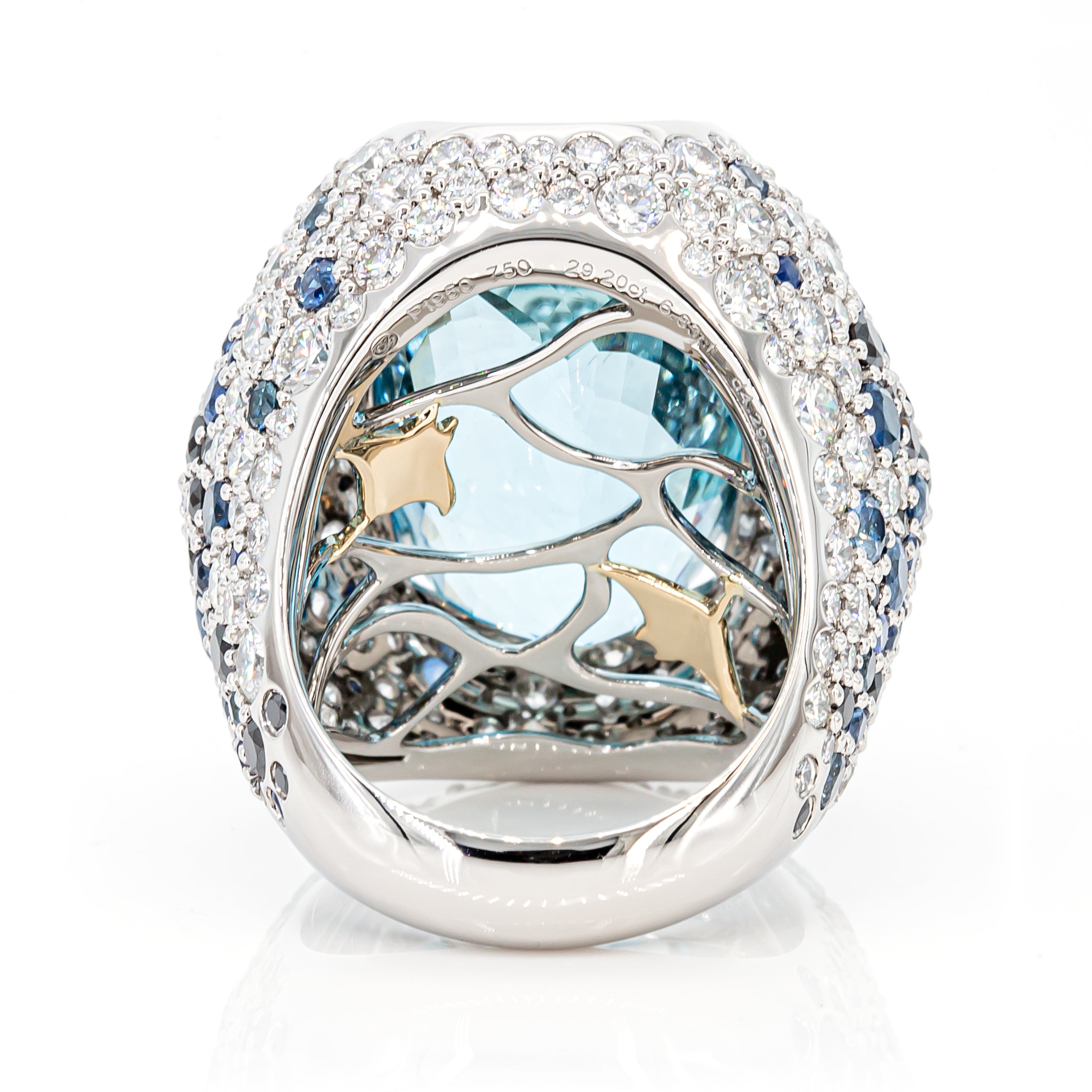 Inside View of aquamarine and diamond ring in PT950 platinum