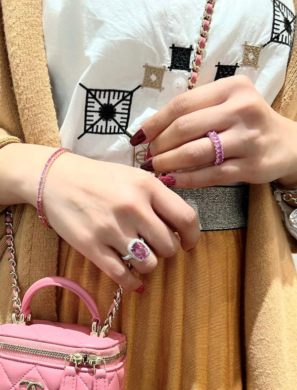 5.61ct Pink Cushion Tourmaline Diamond Ring in 18K White Gold