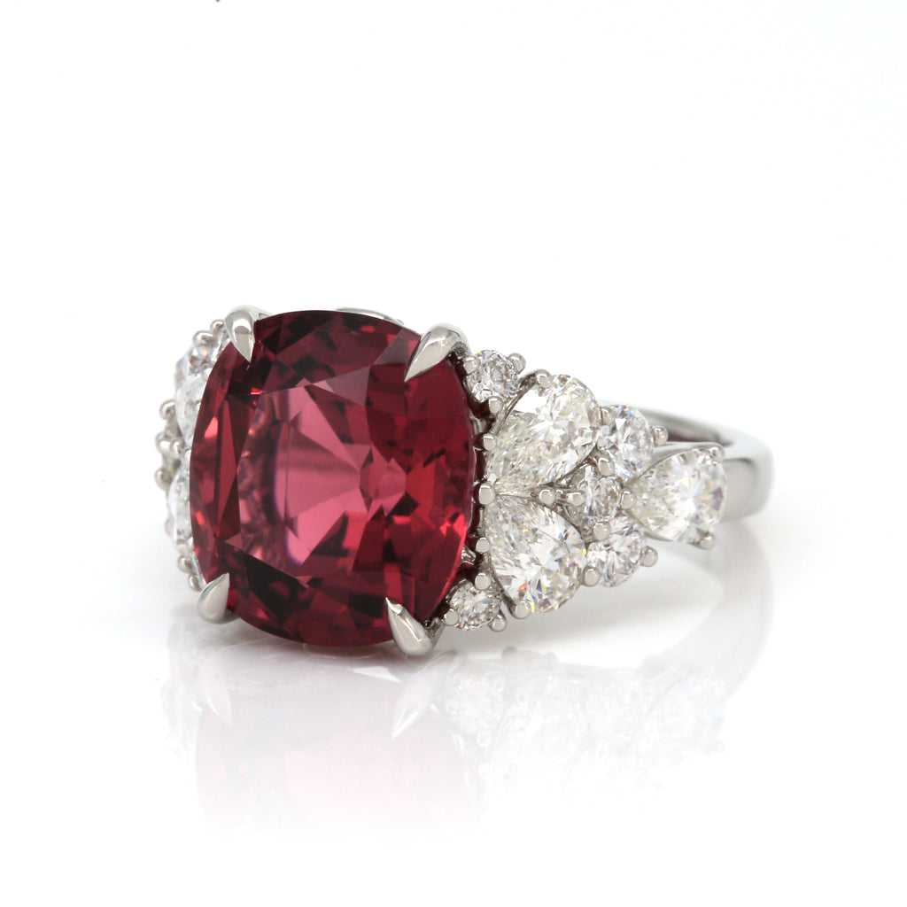 Side view of 5.90ct tourmaline and diamond ring in platinum PT950