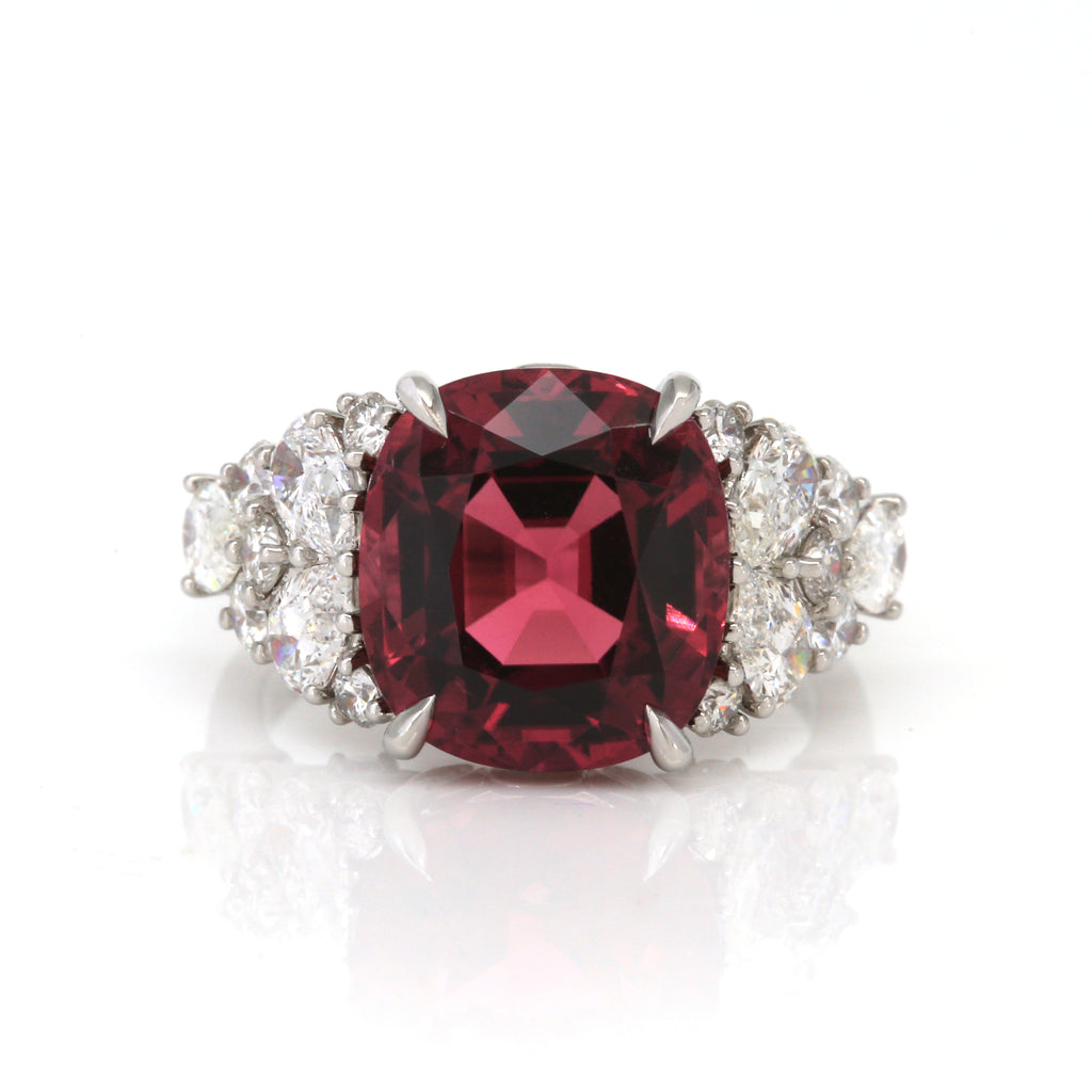 Top view of 5.90ct tourmaline and diamond ring in platinum PT950