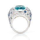 Profile view of 29.20ct aquamarine and diamond ring in platinum PT950