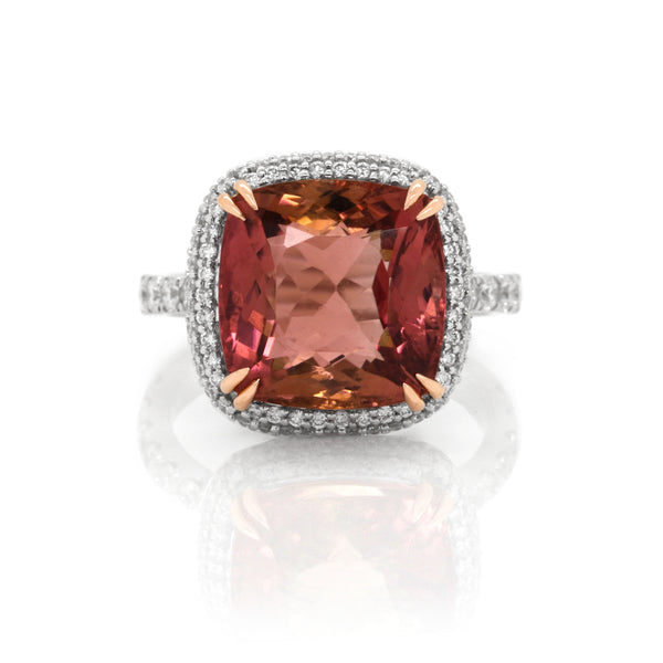 Pink Tourmaline Diamond Ring in 18K Gold - SOLD