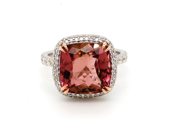 Pink Tourmaline Diamond Ring in 18K Gold - SOLD