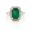 3.73ct Emerald Diamond Ring 18K White & Yellow Gold