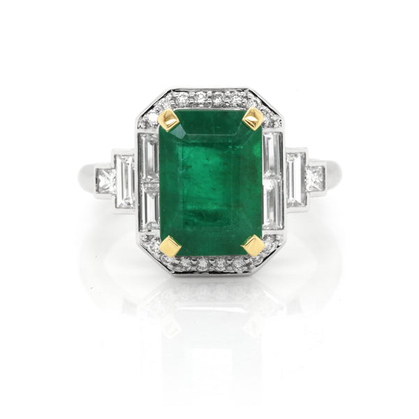 3.73ct Emerald Diamond Ring 18K White & Yellow Gold