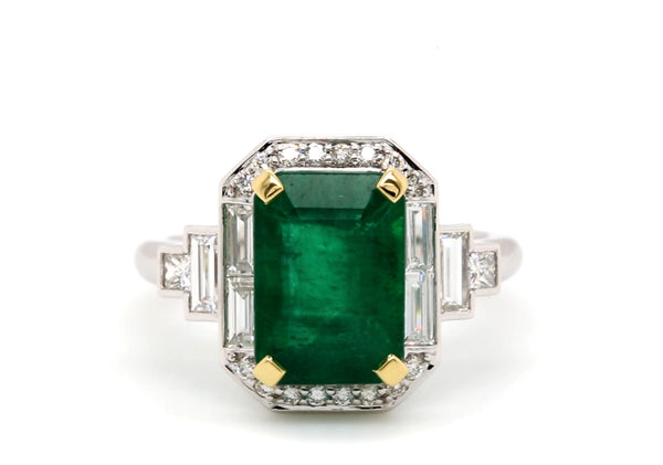 3.73ct Emerald Diamond Ring 18K White & Yellow Gold