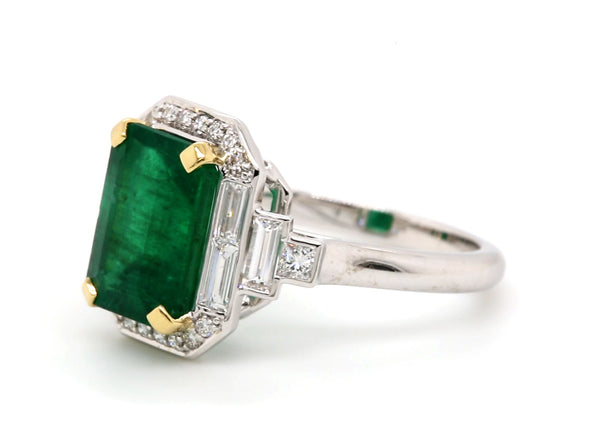 3.73ct Emerald Diamond Ring 18K White & Yellow Gold