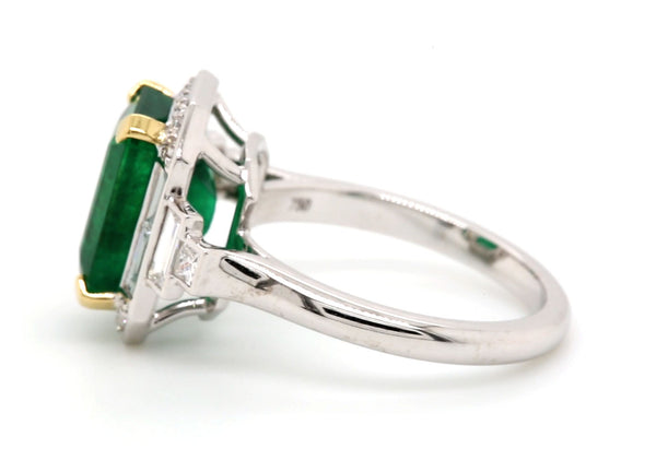 3.73ct Emerald Diamond Ring 18K White & Yellow Gold
