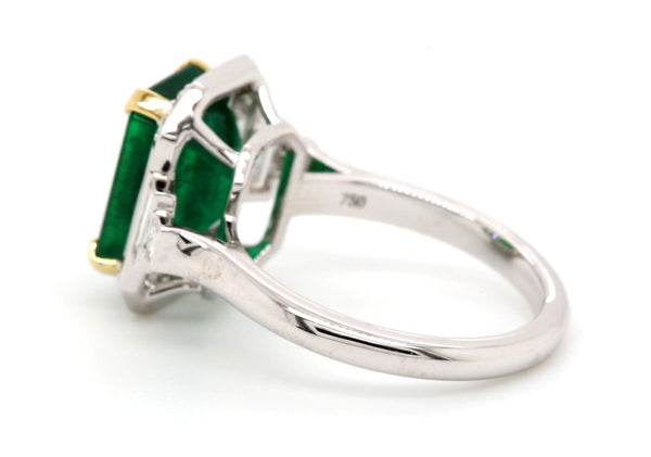 3.73ct Emerald Diamond Ring 18K White & Yellow Gold