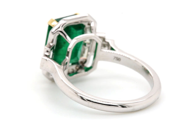 3.73ct Emerald Diamond Ring 18K White & Yellow Gold