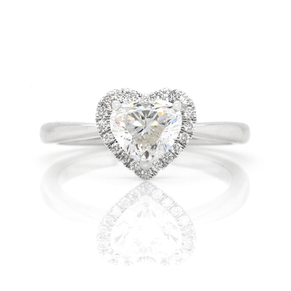 1.00ct Heart Shape Diamond Halo Ring in 18K Gold