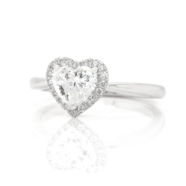 1.00ct Heart Shape Diamond Halo Ring in 18K Gold