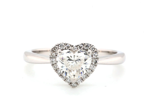 1.00ct Heart Shape Diamond Halo Ring in 18K Gold