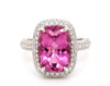 5.61ct Pink Cushion Tourmaline Diamond Ring in 18K White Gold