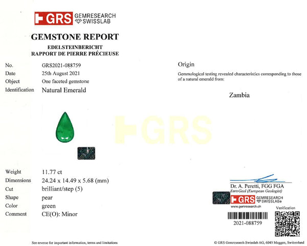 11.77ct GRS Zambia Emerald Diamond Ring PT950