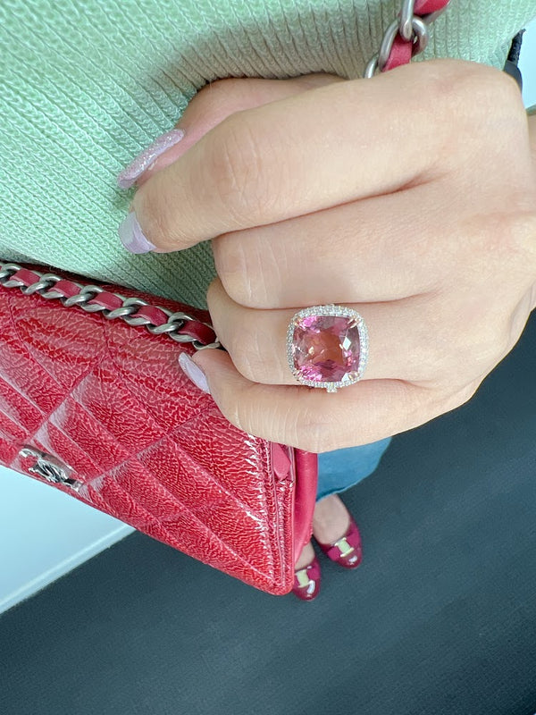 Pink Tourmaline Diamond Ring in 18K Gold - SOLD